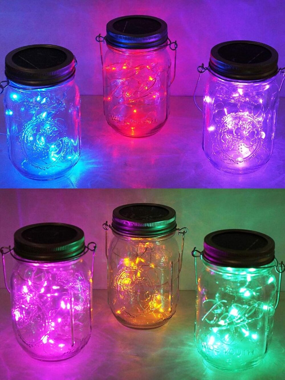 Solar Mason Jar Lid Lights, 6 Pack 20 LED Waterproof String Fairy Star Firefly J